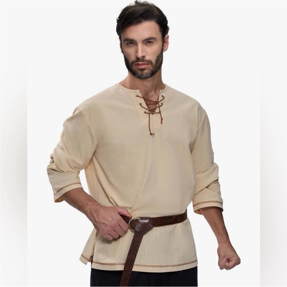 Spooktacular Creations Renaissance Costume Cream Lace Up Shirt Medieval